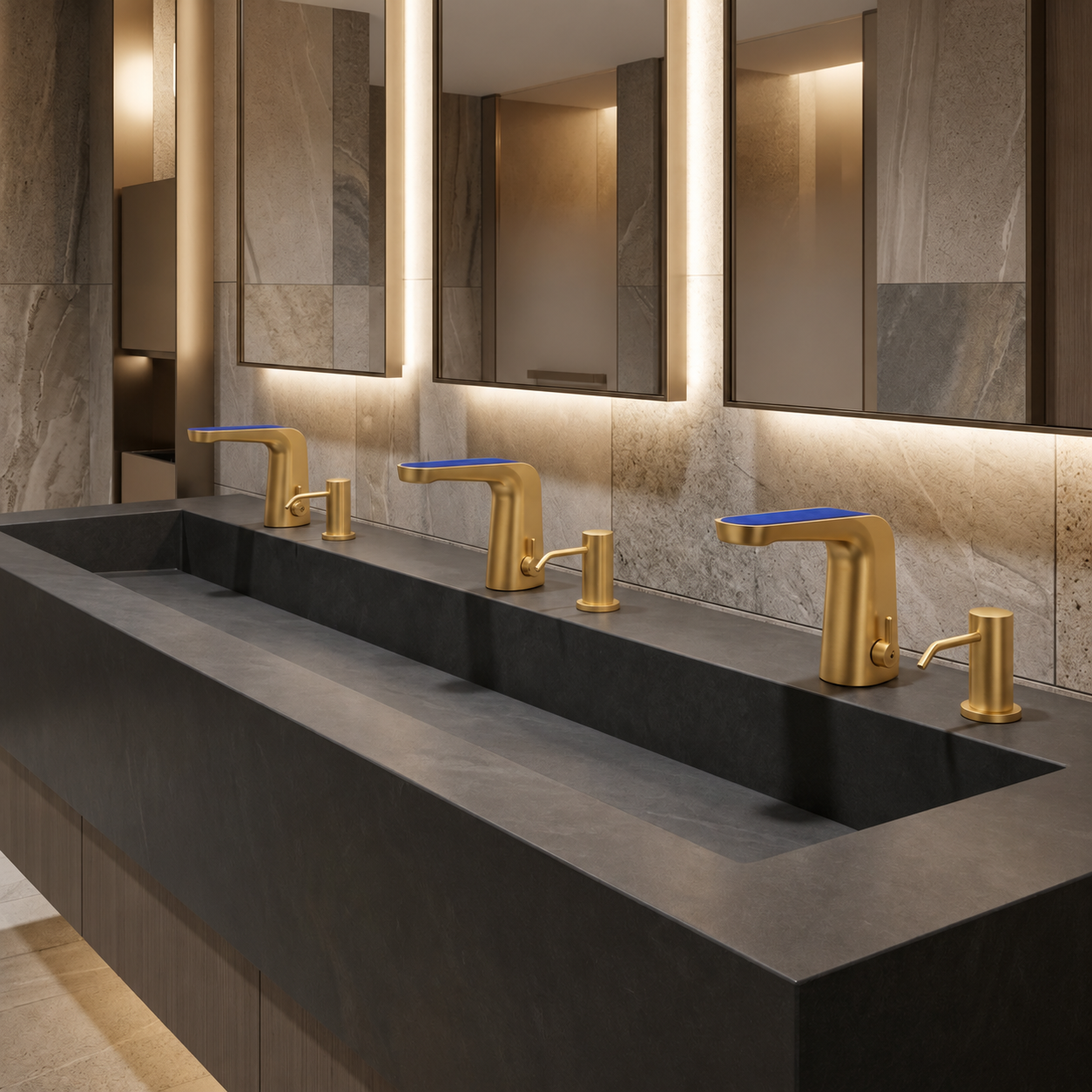 Touchless bathroom faucets for retail and shopping center restrooms